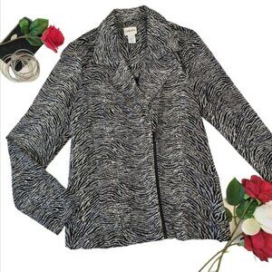 Chico's 1 Women’s Black Silver Metallic Knit Moto Jacket Size 8 Evening Office
